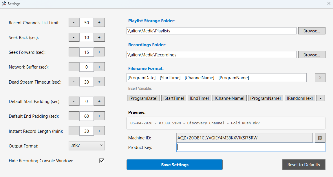 Settings Window